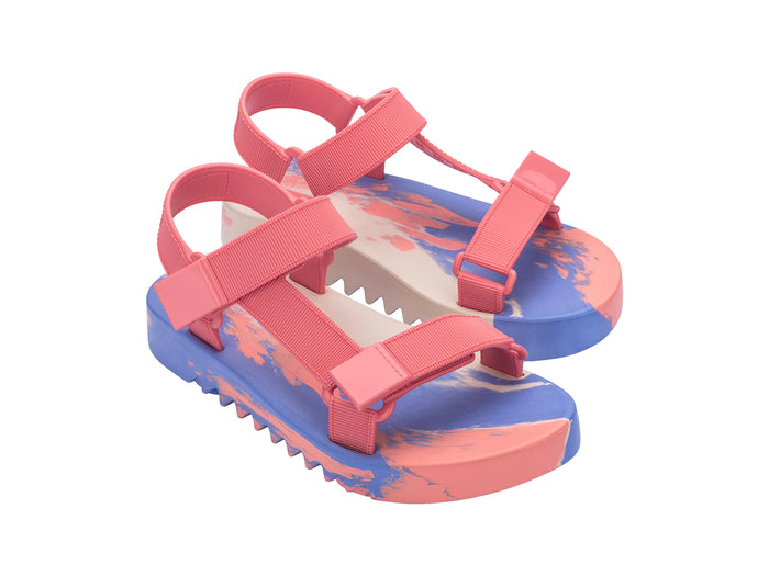 Melissa Flowing Papete pink and blue velcro platform sandal for women with colorblock design and secure adjustable straps for all-day comfort.