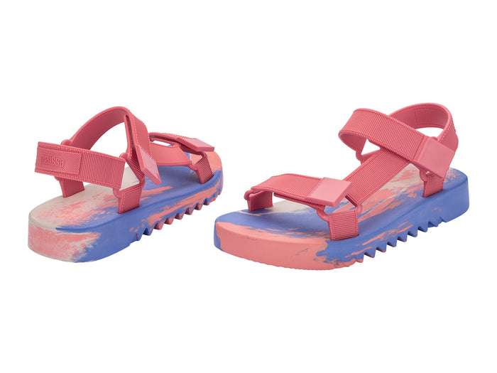 Melissa Flowing Papete pink and blue velcro platform sandal for women with colorblock design and secure adjustable straps for all-day comfort.