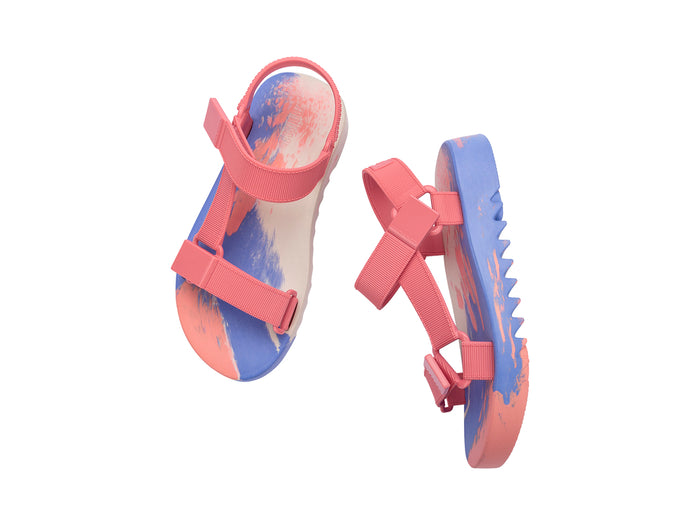 Melissa Flowing Papete pink and blue velcro platform sandal for women with colorblock design and secure adjustable straps for all-day comfort.