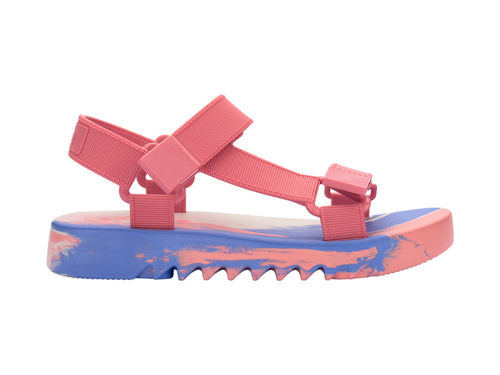Melissa Flowing Papete pink and blue velcro platform sandal for women with colorblock design and secure adjustable straps for all-day comfort.