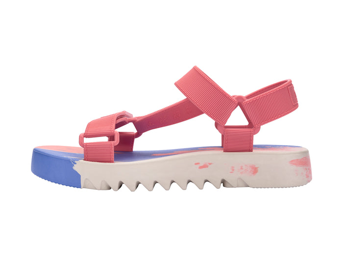 Melissa Flowing Papete pink and blue velcro platform sandal for women with colorblock design and secure adjustable straps for all-day comfort.