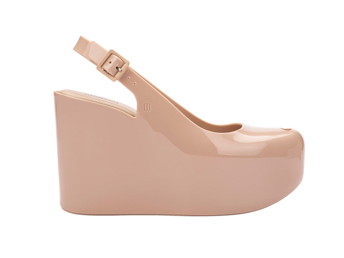 Melissa Groovy Beige Platform Wedge Sandal for Women with buckle strap and comfortable elevated heel design