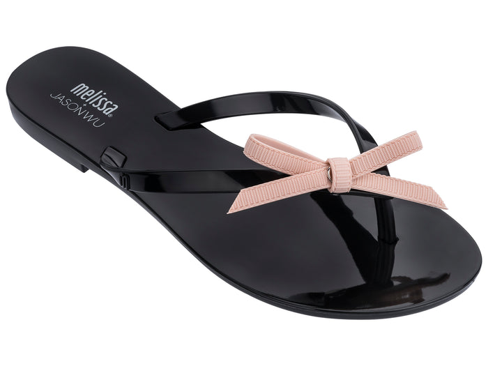 Melissa Harmonic Jason Wu Knotted Flat Black Flip Flop for Women – Elegant Designer Flat Sandals with Knotted Strap Detail