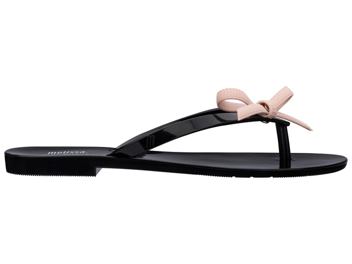 Melissa Harmonic Jason Wu Knotted Flat Black Flip Flop for Women – Elegant Designer Flat Sandals with Knotted Strap Detail
