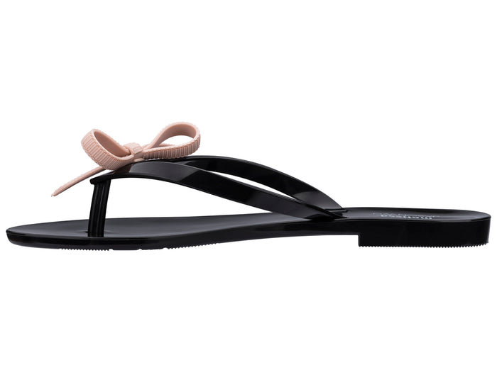 Melissa Harmonic Jason Wu Knotted Flat Black Flip Flop for Women – Elegant Designer Flat Sandals with Knotted Strap Detail