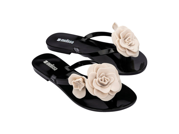 Melissa Harmonic Petals Floral Black Women Flipflop