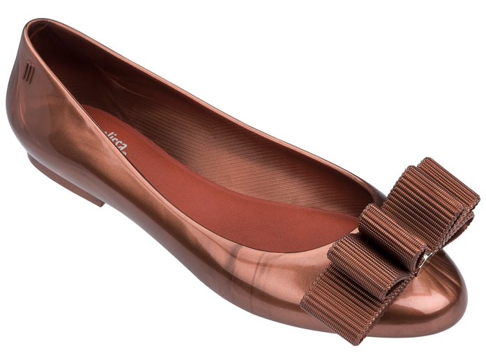 Melissa Ultragirl Sweet Copper Ballerina Flats for Women with Oversized Bow – Party Wear Comfortable PVC Shoes