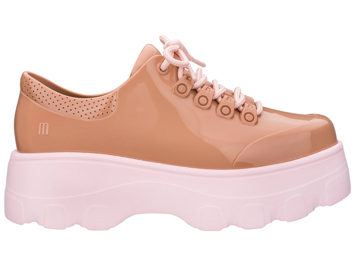 Melissa Kick Off AD Brown Pink Heel Sneakers for Women – Trendy sneakers featuring a brown and pink design with a stylish elevated heel, perfect for casual and sporty looks.