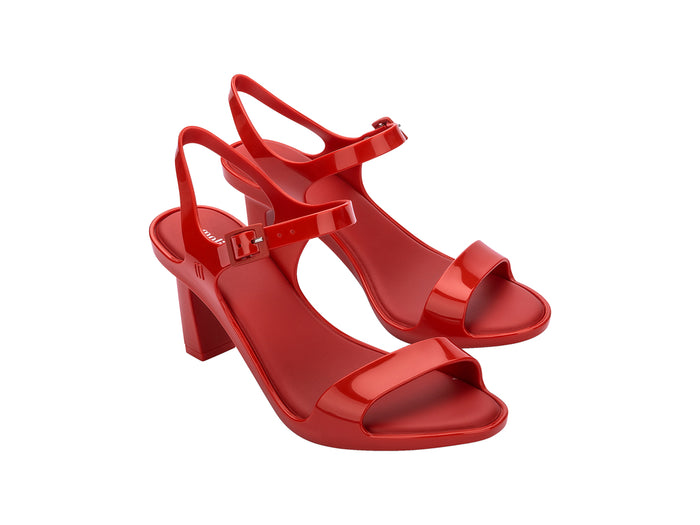 Melissa Lady Emme Buckle Closure Solid Red Sandal for Women – Elegant and stylish high-heeled sandal with a secure buckle closure, perfect for a chic and sophisticated look.