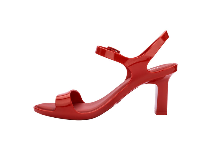 Melissa Lady Emme Buckle Closure Solid Red Sandal for Women – Elegant and stylish high-heeled sandal with a secure buckle closure, perfect for a chic and sophisticated look.