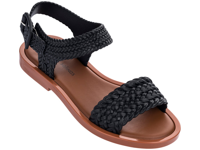 Melissa Mar Salinas woven flat black sandal for women featuring braided straps and comfortable insole, perfect for casual wear