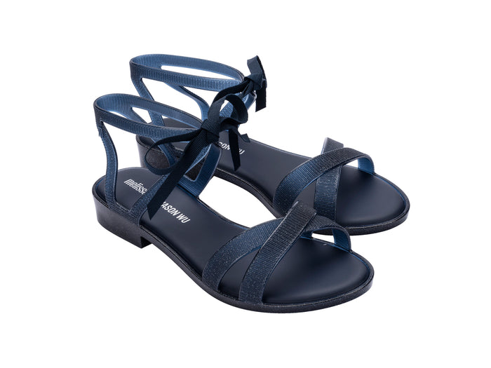 Melissa Ophelia Low X Jason Wu AD Strappy Blue Sandal for Women – Stylish and elegant low-heel sandal featuring strappy design, perfect for casual and formal occasions.