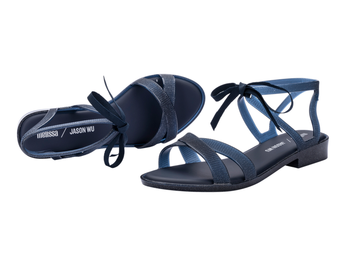 Melissa Ophelia Low X Jason Wu AD Strappy Blue Sandal for Women – Stylish and elegant low-heel sandal featuring strappy design, perfect for casual and formal occasions.