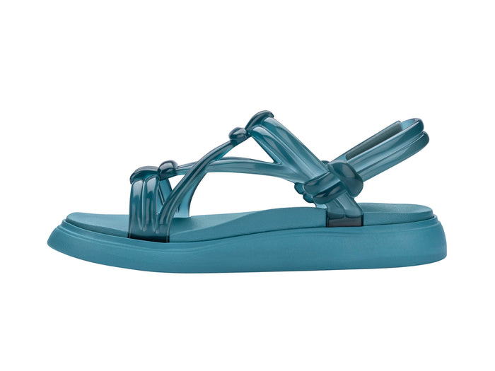 Melissa Papete Essential Sand Salinas Blue Sandal featuring soft soles and knotted straps.