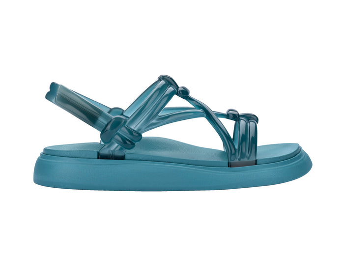 Melissa Papete Essential Sand Salinas Blue Sandal featuring soft soles and knotted straps.