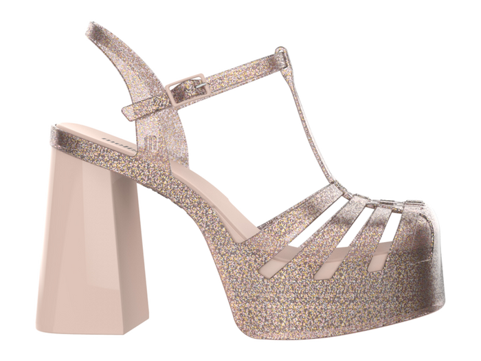 Melissa Party Heel AD Glitter Pink Sandal for women, featuring a sparkling glitter finish and elegant design, perfect for parties and special occasions.