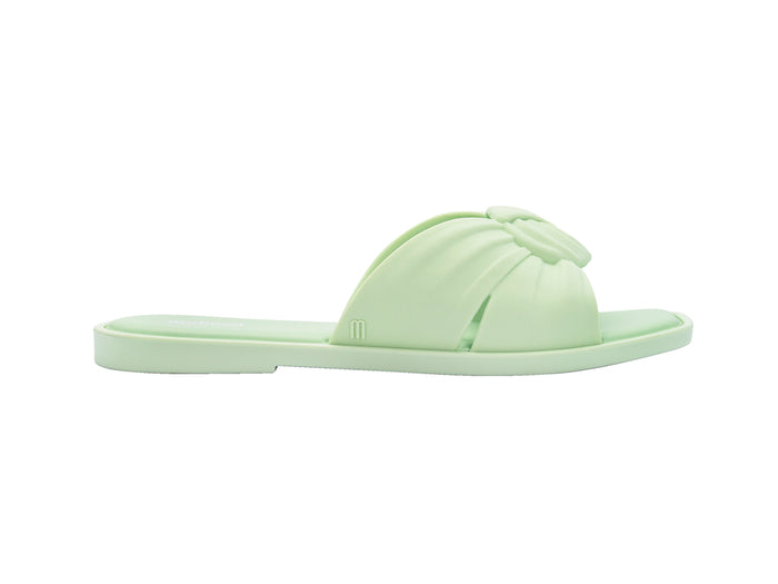 Melissa Plush knot shape green slides for women – stylish casual slipper sandals for summer and everyday wear