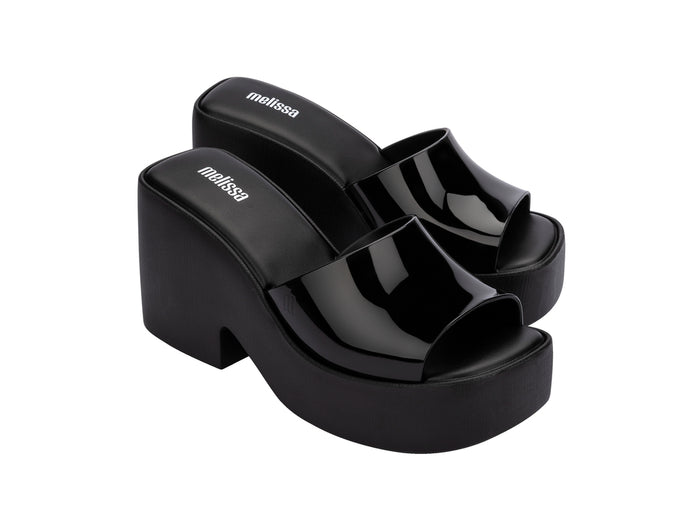 Melissa Posh Black Platform Heel Slide for Women – Stylish Elevated Slide Sandals with Comfortable Platform Heel