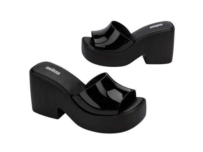 Melissa Posh Black Platform Heel Slide for Women – Stylish Elevated Slide Sandals with Comfortable Platform Heel