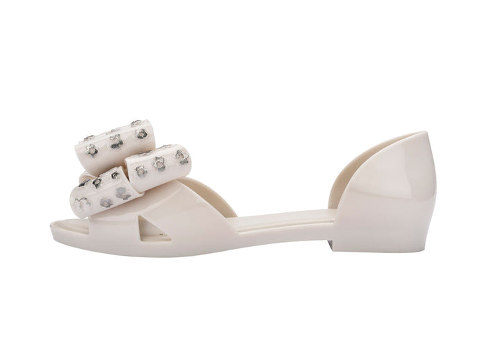 Melissa Seduction VI Flat Beige Slip-On for Women with Oversized Bow – Elegant and Comfortable Rain-Friendly Footwear