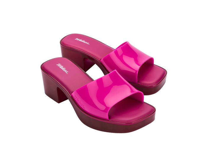 Melissa Shape AD Pink Block Heel Slides for Women – Chic and comfortable slip-on sandals with a trendy block heel, perfect for casual and dressy occasions.