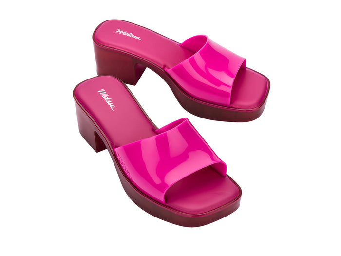 Melissa Shape AD Pink Block Heel Slides for Women – Chic and comfortable slip-on sandals with a trendy block heel, perfect for casual and dressy occasions.