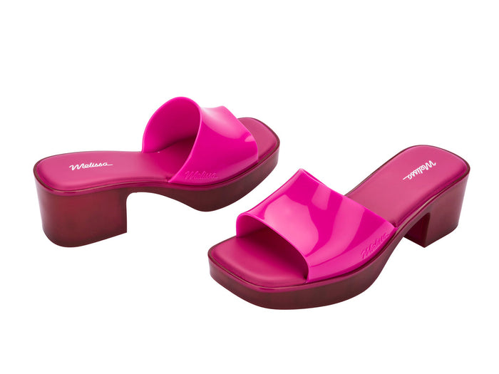 Melissa Shape AD Pink Block Heel Slides for Women – Chic and comfortable slip-on sandals with a trendy block heel, perfect for casual and dressy occasions.