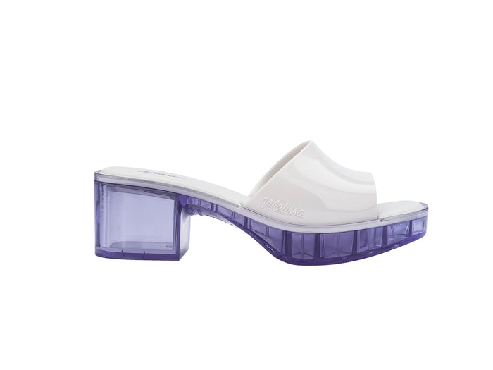 Melissa Shape Block Heel Slides White Sandal for Women – Stylish and comfortable white block heel slides perfect for casual and dressy looks.