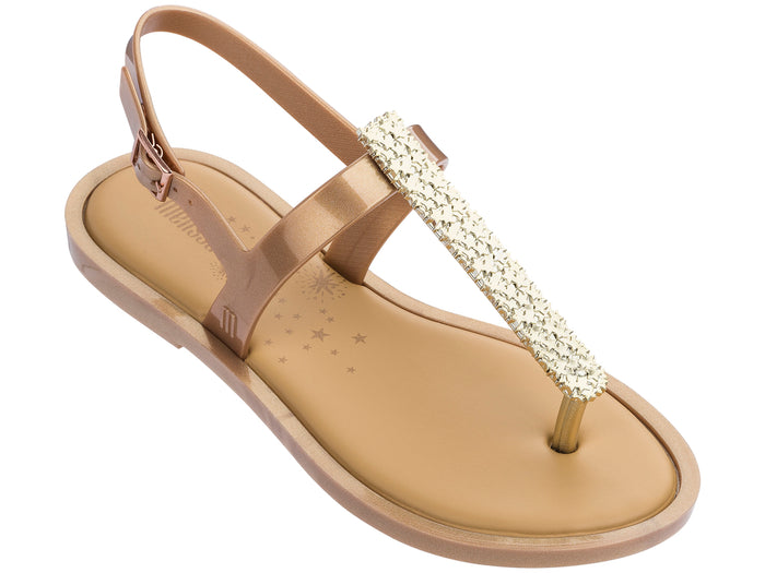 MelIssa Slim Sandal II Flat Gold T Strap Sandal for Women