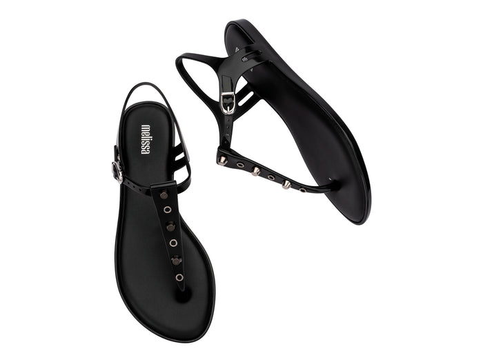 Melissa Solar Studs AD black flip flop flat sandals for women with stylish studded detailing and comfortable footbed.