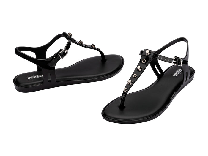 Melissa Solar Studs AD black flip flop flat sandals for women with stylish studded detailing and comfortable footbed.