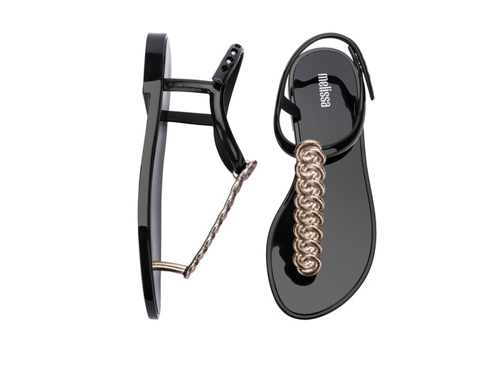 Melissa Strass AD Black Flat Flipflops Sandal For Women