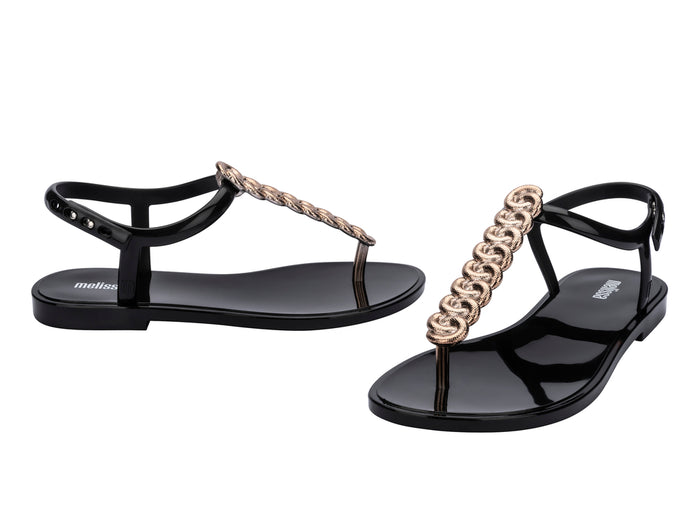 Melissa Strass AD Black Flat Flipflops Sandal For Women
