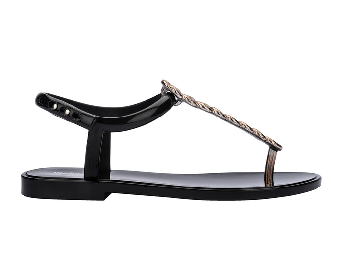 Melissa Strass AD Black Flat Flipflops Sandal For Women