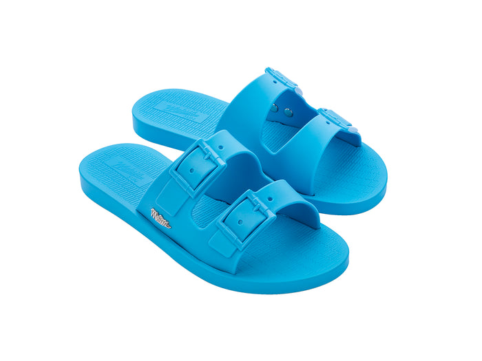 Melissa Sun Oportunidade Birken buckle strap blue slides – stylish women’s casual slip-on sandals for summer and daily comfort