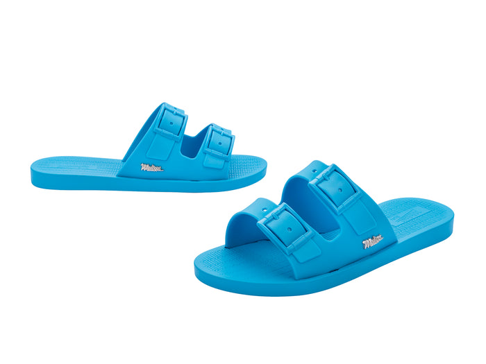 Melissa Sun Oportunidade Birken buckle strap blue slides – stylish women’s casual slip-on sandals for summer and daily comfort