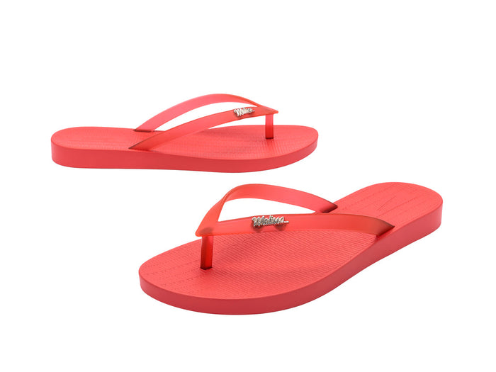 Melissa Sun red flip flop slippers for women – stylish and lightweight vegan sandals made with Melflex, perfect for casual daily wear and summer comfort.