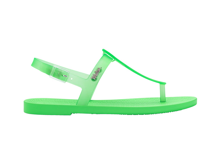 Melissa Sun T-Strap Flat Buckle Green Flip Flop Sandal for Women – Stylish and comfortable T-strap sandals with a secure buckle closure, perfect for casual wear and summer outings.