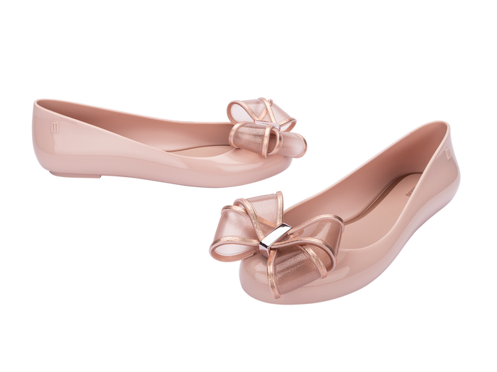 Melissa Sweet Love VI AD Pink Metallic Ballerinas for Women – chic pink flats with metallic bow detail, stylish and comfortable ballerina shoes for casual and party wear