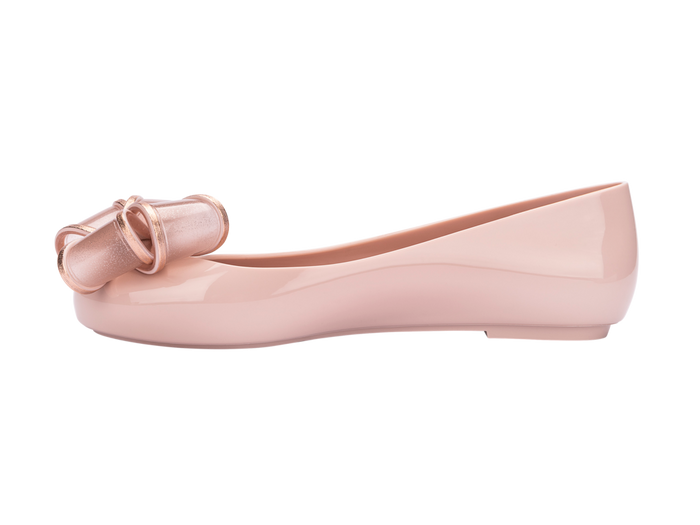 Melissa Sweet Love VI AD Pink Metallic Ballerinas for Women – chic pink flats with metallic bow detail, stylish and comfortable ballerina shoes for casual and party wear
