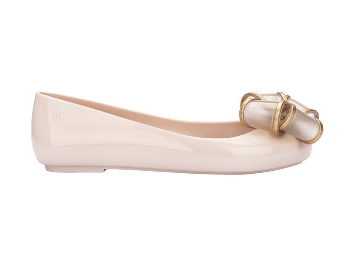 Melissa Sweet Love VI Beige Gold Ballerinas for Women – elegant beige ballerina flats with gold bow detail, comfortable and stylish footwear for daily and party wear