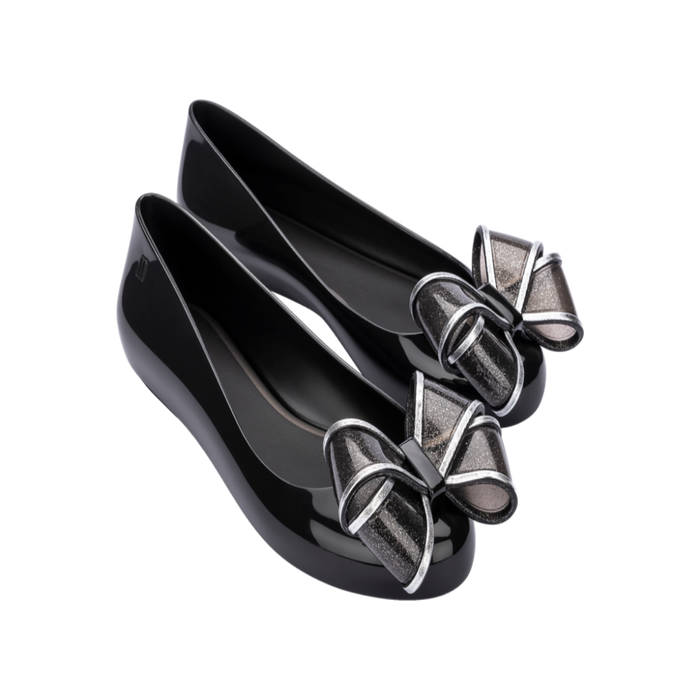 Melissa Sweet Love VI Black Ballerinas for Women – classic black flats with bow detail, elegant and comfortable ballerina shoes for daily and evening wear