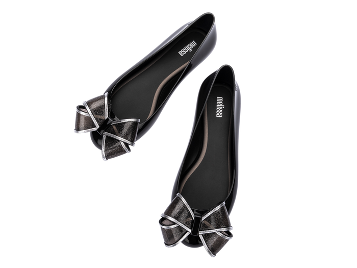 Melissa Sweet Love VI Black Ballerinas for Women – classic black flats with bow detail, elegant and comfortable ballerina shoes for daily and evening wear