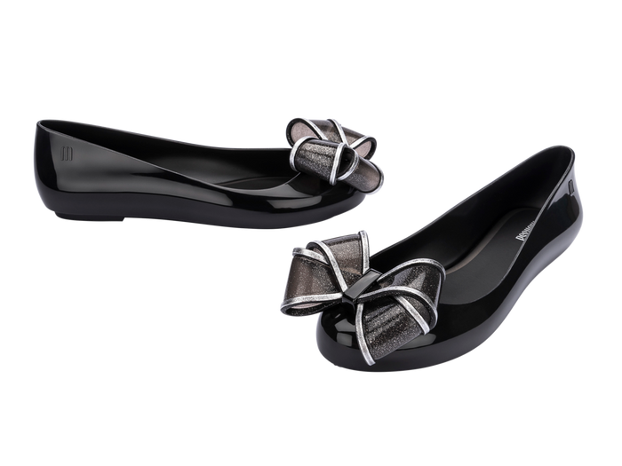 Melissa Sweet Love VI Black Ballerinas for Women – classic black flats with bow detail, elegant and comfortable ballerina shoes for daily and evening wear