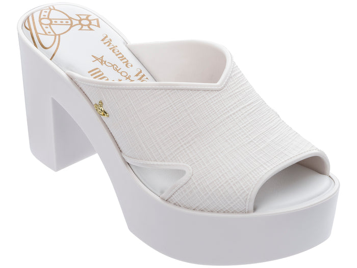 Melissa VWA White Mule II Block Heel Slide for Women â€“ Elegant and stylish white block heel mules with a slip-on design, perfect for casual outings and dressy occasions.