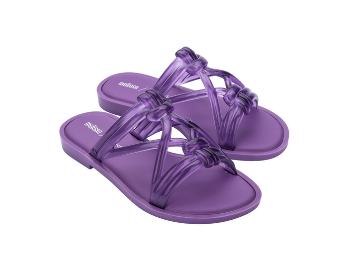 Melissa Wave Sand Salinas strappy lilac slip-on slides for women, featuring a vibrant color and comfortable design, ideal for beachwear and casual summer outings