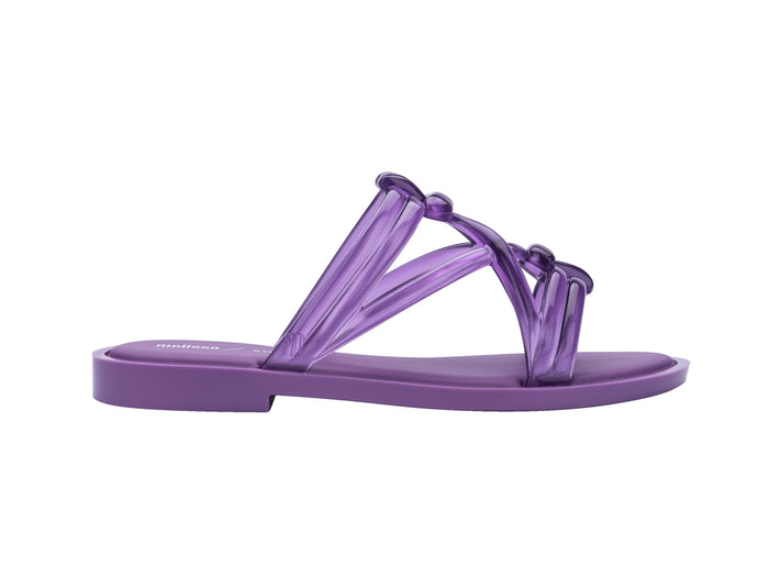 Melissa Wave Sand Salinas strappy lilac slip-on slides for women, featuring a vibrant color and comfortable design, ideal for beachwear and casual summer outings