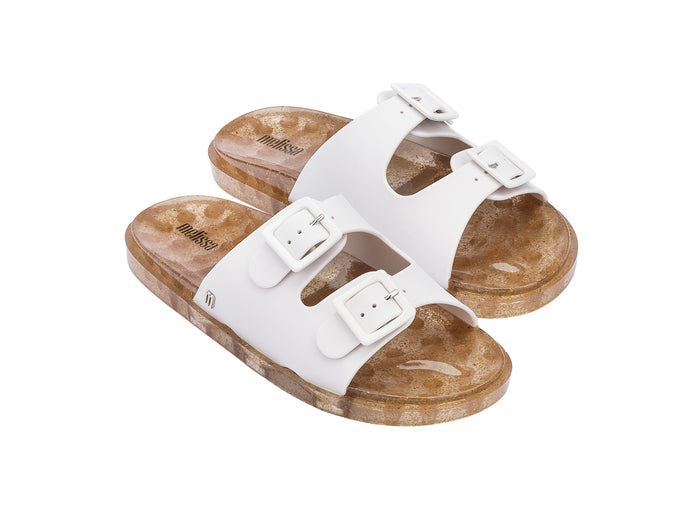 Melissa Wide Buckle Strap White Slide for Women