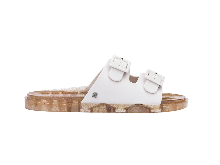 Melissa Wide Buckle Strap White Slide for Women