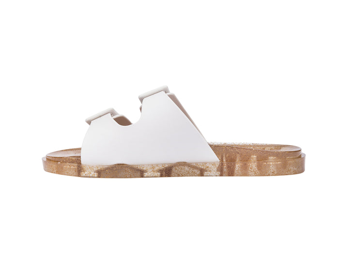 Melissa Wide Buckle Strap White Slide for Women